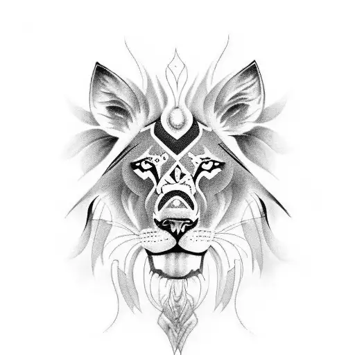 A black-grey tattoo featuring a powerful animal, like a lion or wolf, adorned with delicate butterfly wings as a representation of the client's strength and love for animals and butterflies. tattoo design idea