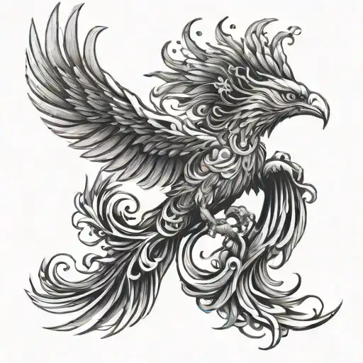 A powerful phoenix design incorporating elements of mental fortitude and courage tattoo design idea