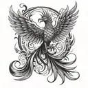 A powerful phoenix design incorporating elements of mental fortitude and courage tattoo design idea