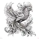 A powerful phoenix design incorporating elements of mental fortitude and courage tattoo design idea