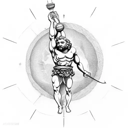 atlas Greek god holding the world with "the deed is all not the glory" tattoo design idea