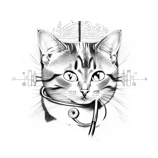 Cat with anime eyes wearing a stethoscope tattoo design idea