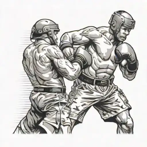 A tattoo of a soldier engaged in combat sports like boxing or MMA tattoo design idea