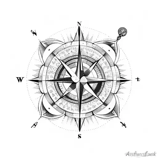 Compass, flower, mountains, geometric  tattoo design idea