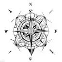 Compass, flower, mountains, geometric  tattoo design idea