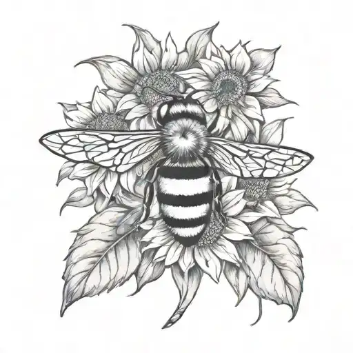 bee and cross with sunflowers  tattoo design idea