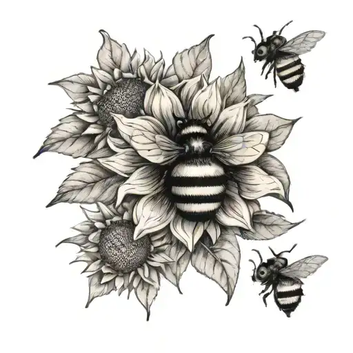 bee and cross with sunflowers  tattoo design idea