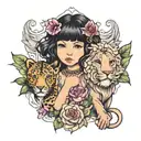 Roman Little girl with black hair, Cattleya's & a lion tattoo design idea
