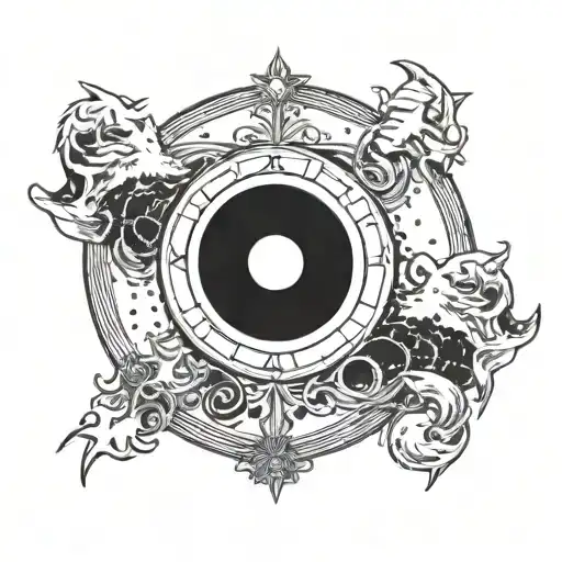 A CD by the band My chemical romance inside a starry mirror and tattoo design idea