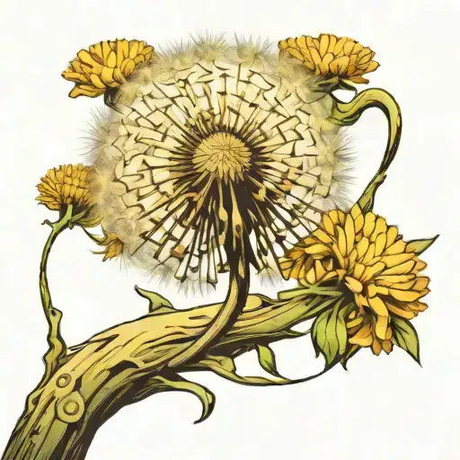 single dandelion, bud, riding a peaceful, calming wave tattoo design idea