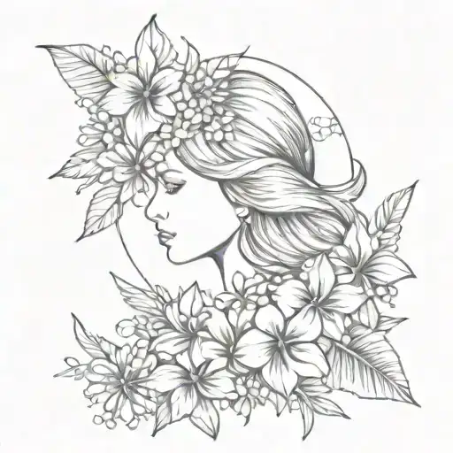 A tattoo of a Hawaiian aloha symbol made of wildflowers, with a hidden image of Taylor Swift and Prince within the design tattoo design idea