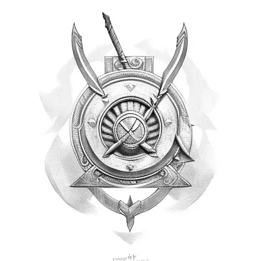 Achilles with sword and shield tattoo design idea