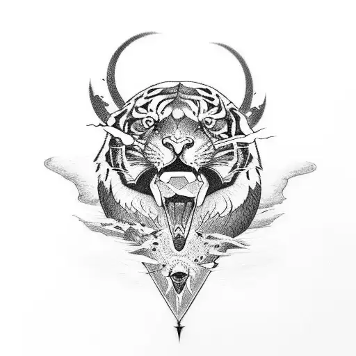 swallow & tiger eye with katana  tattoo design idea