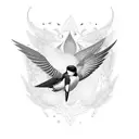 Imagine a swallow flying gracefully with its wings spread wide, and its body shaped like a tiger's eye gemstone. The tig tattoo design idea