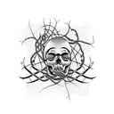 A skull made of fishing hooks and lines, with vines and smoke intertwining throughout the design tattoo design idea