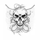 A skull made of fishing hooks and lines, with vines and smoke intertwining throughout the design tattoo design idea