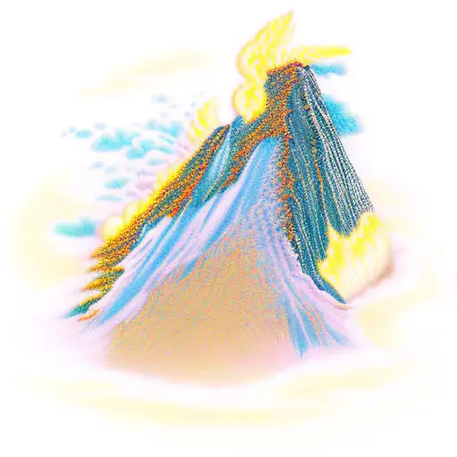 A volcanic iceberg erupting with vibrant colors tattoo design idea