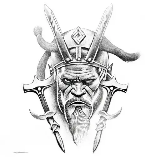Viking berserker holding 2 axes tattoo design idea