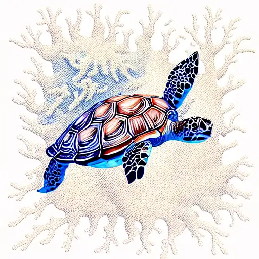 turtle underwater sunshine epic 3d coral tattoo design idea