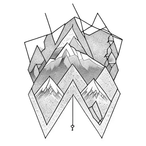 geometric tatto as a diamond with montains the moon and a castle in the middle tattoo design idea