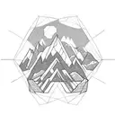 geometric tatto as a diamond with montains the moon anda castle in the middle tattoo design idea