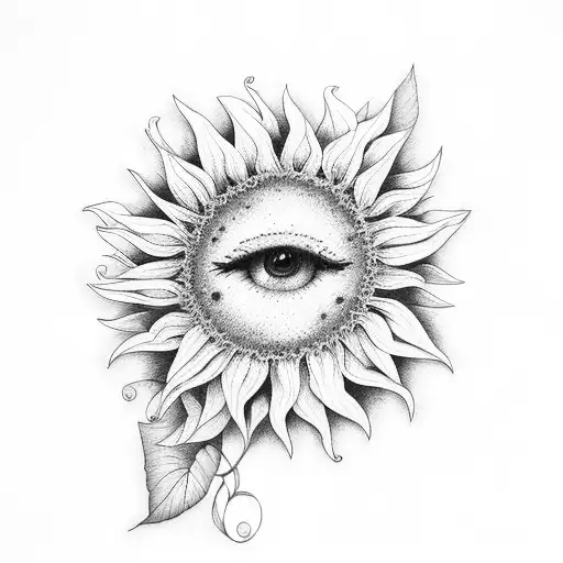 A sun, sunflower, butterflies and lily tattoo design idea