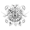 clock with roses and a ladybug tattoo design idea