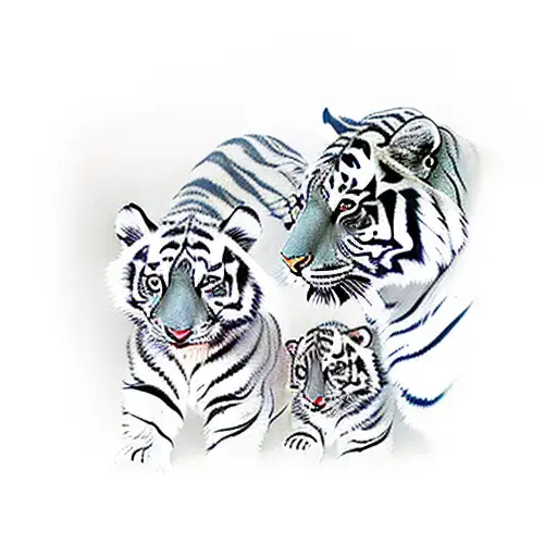 mom tiger with boy and girl cub tattoo design idea