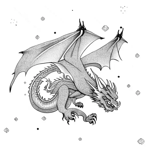dragon flying over the night sky tattoo design idea