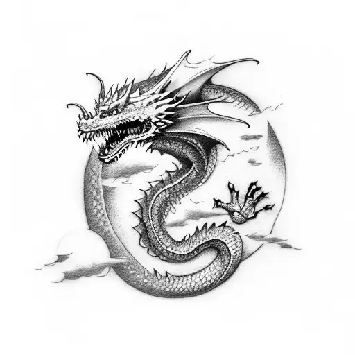 realistic dragon flying over the night sky tattoo design idea