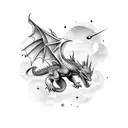 realistic dragon flying over the night sky tattoo design idea
