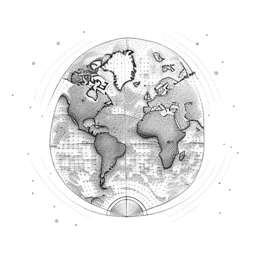 A dotwork tattoo of a world map with different landmarks representing the client's passion for travelling tattoo design idea