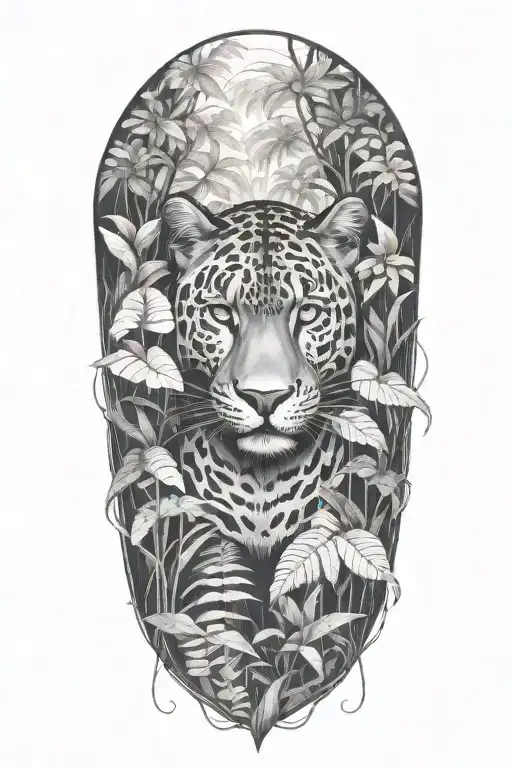 Panther hiding in a rainforest scene  tattoo design idea