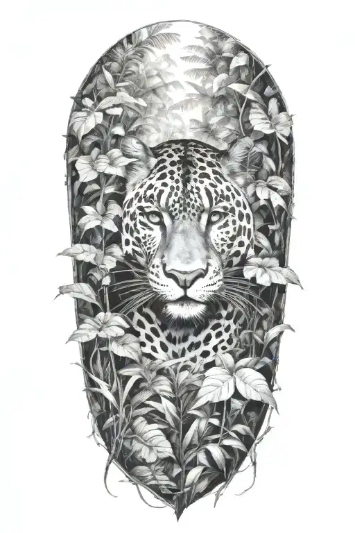Panther hiding in a rainforest  tattoo design idea