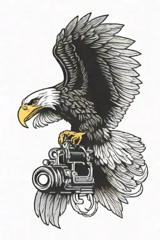 bald eagle holding a gun tattoo design idea