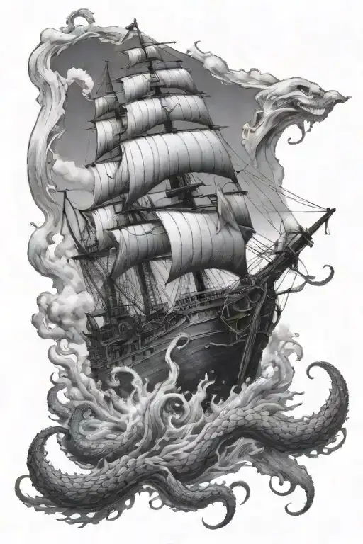 huge kraken destroying a ship underwater tattoo design idea