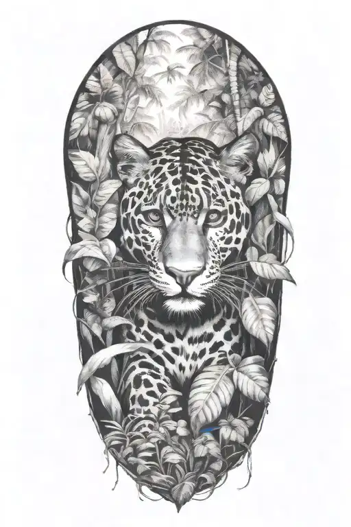 Panther hiding in a rainforest scene  tattoo design idea