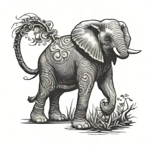 Elephant raising its trunk tattoo design idea