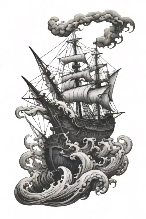 huge kraken destroying a ship tattoo design idea