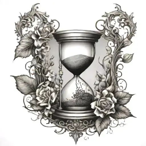 Hourglass sand running surrounded by vines wrapped tattoo design idea