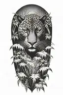 Black Panther swimming upstream surrounded by rainforest tattoo design idea