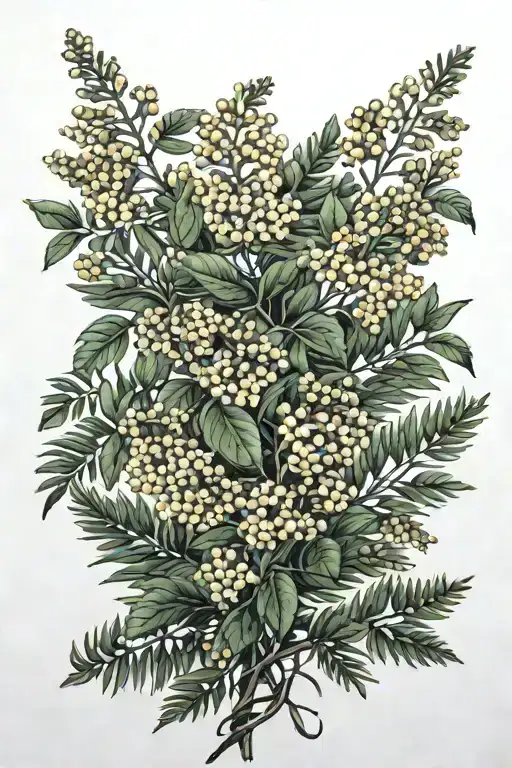 vine with small mimosa flowers growing feminine  tattoo design idea