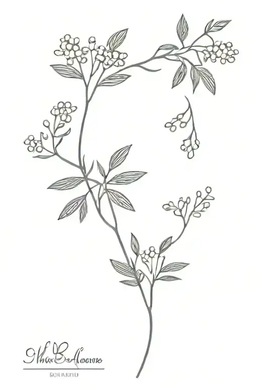 vine with small mimosa flowers growing feminine  tattoo design idea