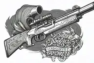 A minimalist sketch of a hunting rifle with the phrase 'Dad's favorite' underneath tattoo design idea