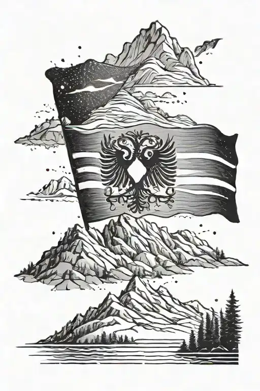 Albanian flag mixed with mountains tattoo design idea