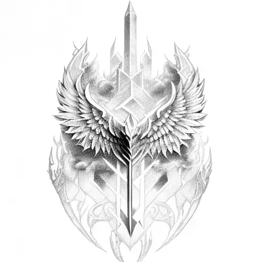 jarvan sword with wings and thunder tattoo design idea