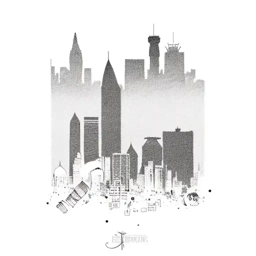 Atlanta skyline with punk band silhouettes tattoo design idea