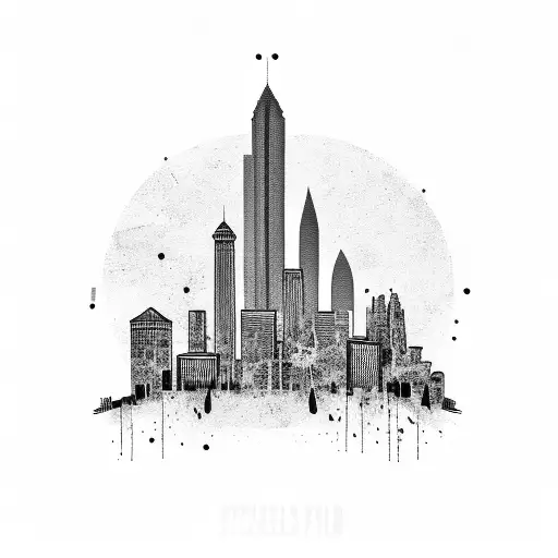 Atlanta skyline with punk band silhouettes tattoo design idea
