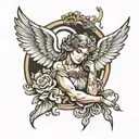 guardian angel protecting tattoo design idea
