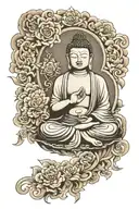 Buddha nepalese styles/pattern  with japanese text tattoo design idea